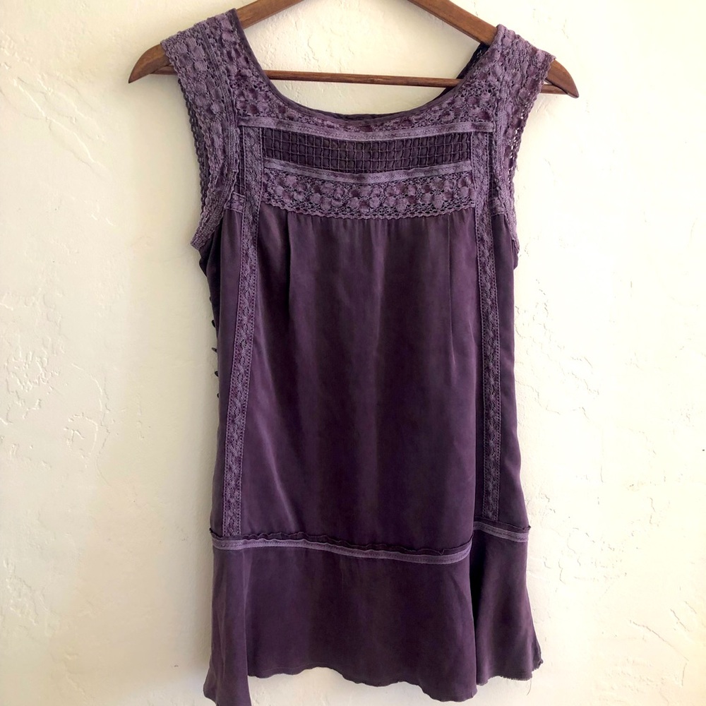 90’s Free People silk and crochet tunic top